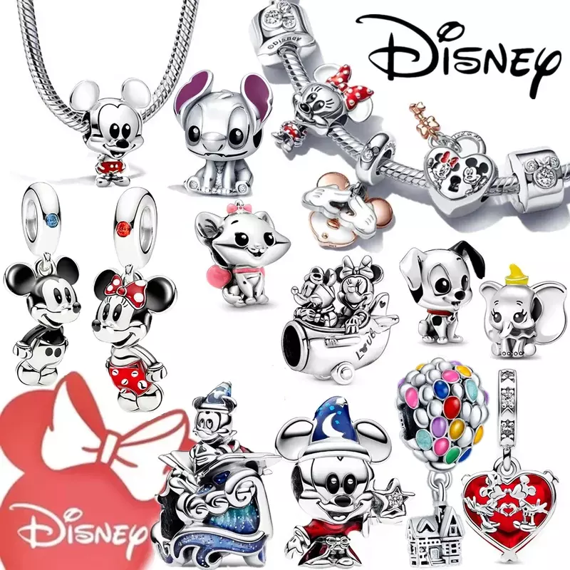 Potdemie Disney Stitch kue ulang tahun perak 925 jimat cocok Pandora gelang manik-manik asli untuk wanita membuat perhiasan