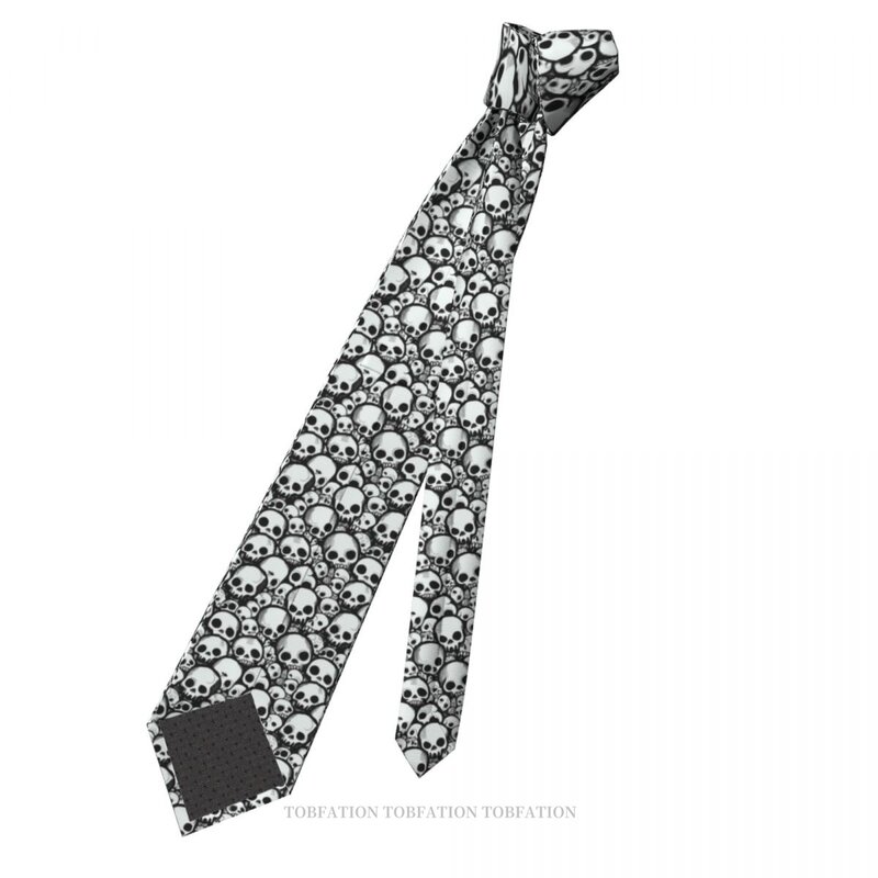 Crânios de esqueleto masculino impresso gravata de poliéster, Cosplay Party Accessory, preto e branco, 8cm Largura, Clássico