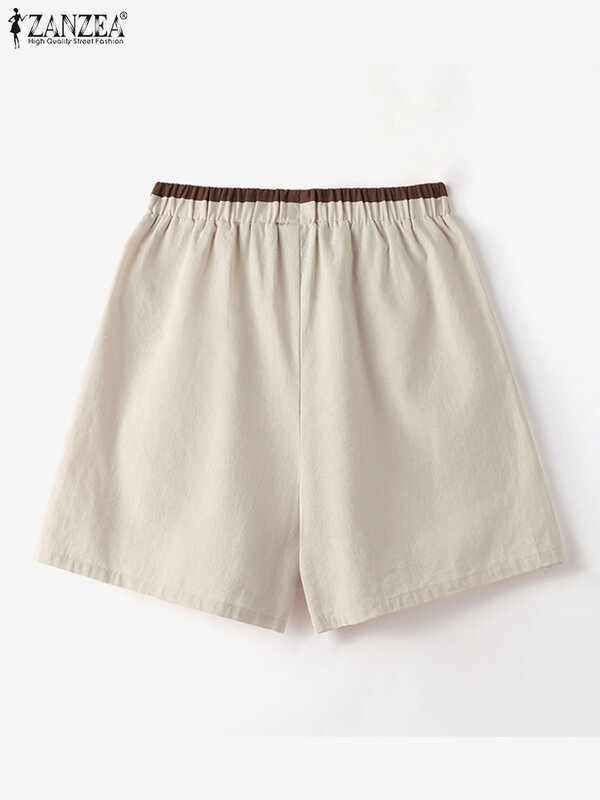2024 ZANZEA Summer Women Fashion Casual Loose Beach Pants Vintage Patchwork Trousers Cotton Palazzo Elastic Waist Solid Shorts