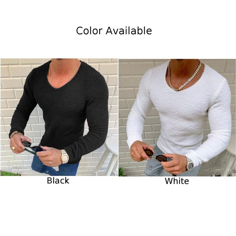 Men Winter Warm Thermal Sweater Knit Fleece Slim Long Sleeve Muscle Fitness Tops Solid Round Neck Pullover Casual T-Shirt