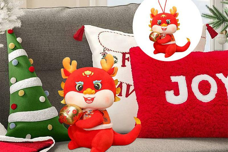 Chiński smok wygodne pluszowe i przytulny smok imitacja pluszowe zabawki prezent urodzinowy szczęśliwy czerwony miękki chiński nowy rok 2024 wystrój