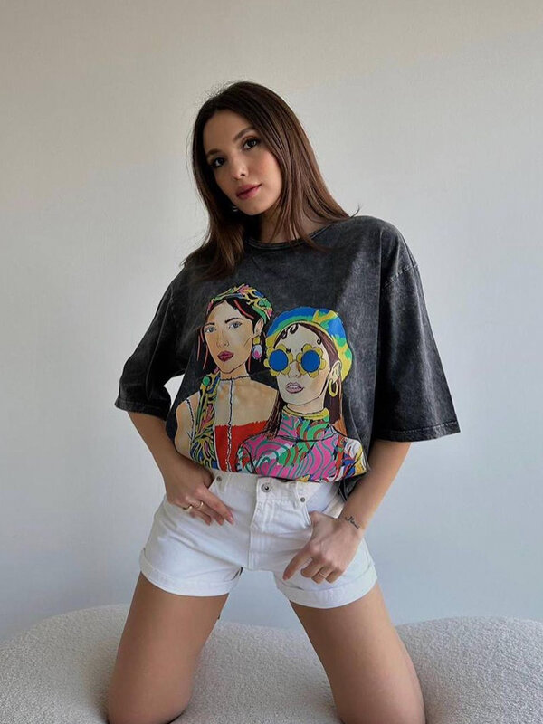 Hirsionsan-T-Shirt en Coton Délavé à l'Acide pour Femme, Vêtement Vintage, Streetwear, Doux, Marque de Luxe, Y-Y2k