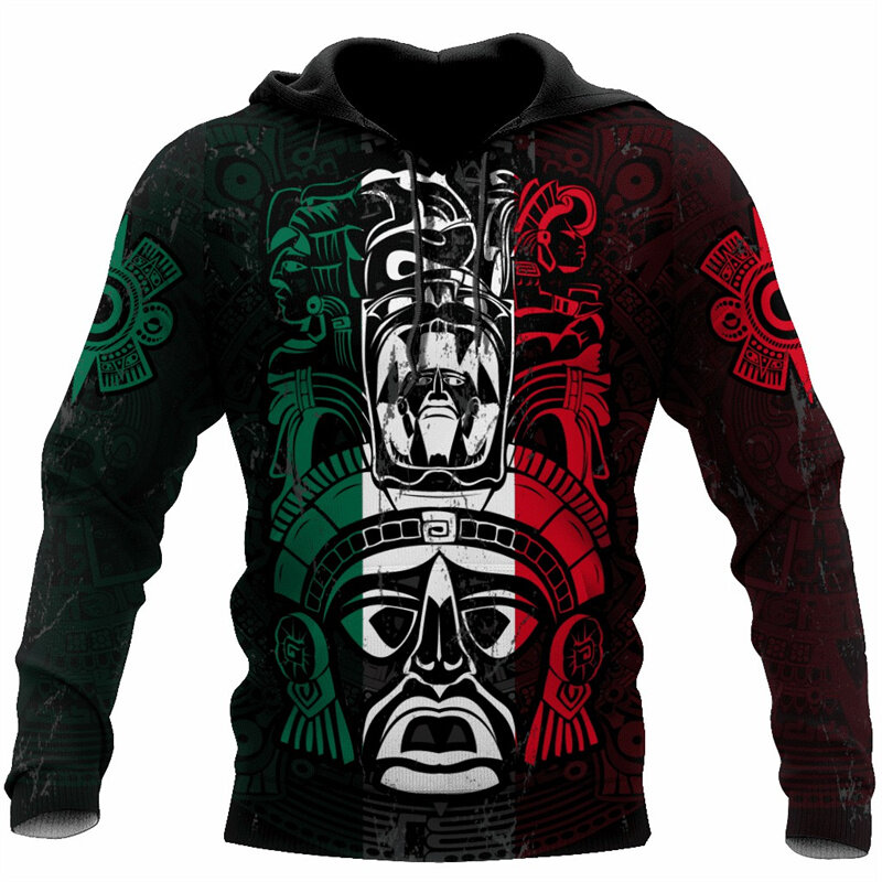 Nieuwe Mode 3d Gedrukt Mexicaans Logo Hoodie Heren Top Lange Mouw Mexican Aztec Sweatshirt Street Wear