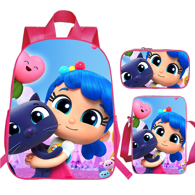 3D cetak benar dan Kerajaan pelangi ransel untuk anak perempuan 3pcs Set anak-anak kapasitas besar tas buku merah muda Anime tas sekolah Mochila