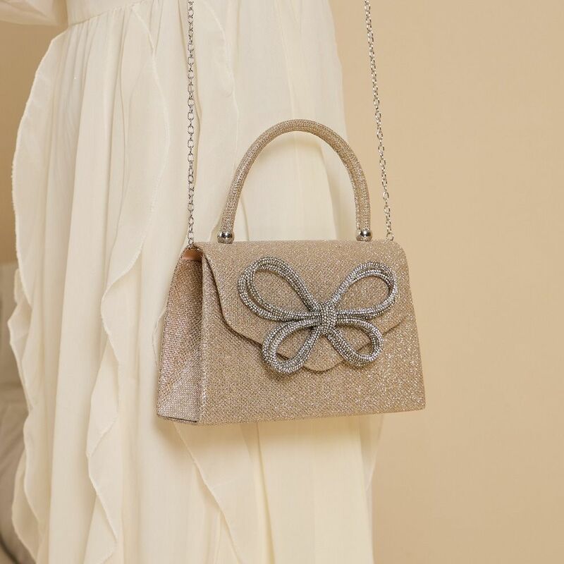 女性のための蝶のラインストーンショルダーバッグ、光沢のある財布、エレガント、豪華、イブニング、ファッション