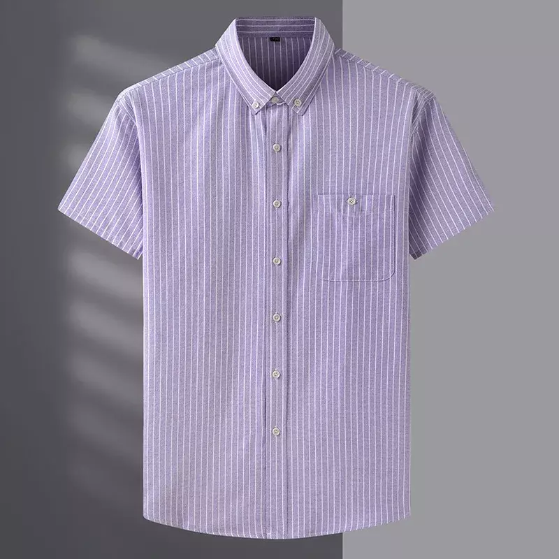 Camisas masculinas de algodão listrado de manga curta, camisas casuais da moda, super grandes, plus size, verão, nova chegada