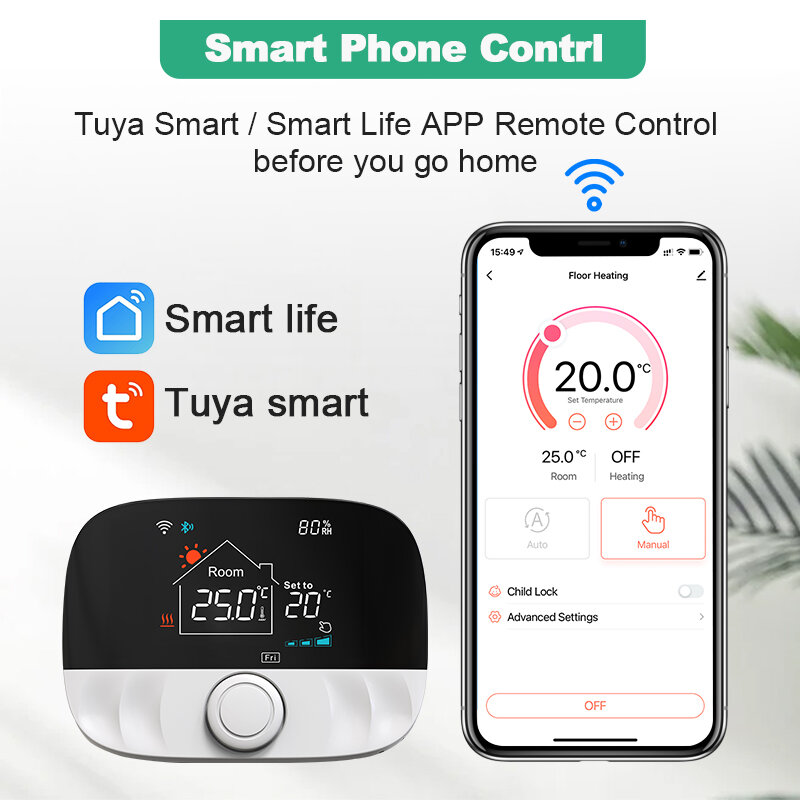 Tuya-接続された家庭用サーモスタット,Wi-Fi,バッテリー付き,温度コントローラー,Googleアシスタント,alexa