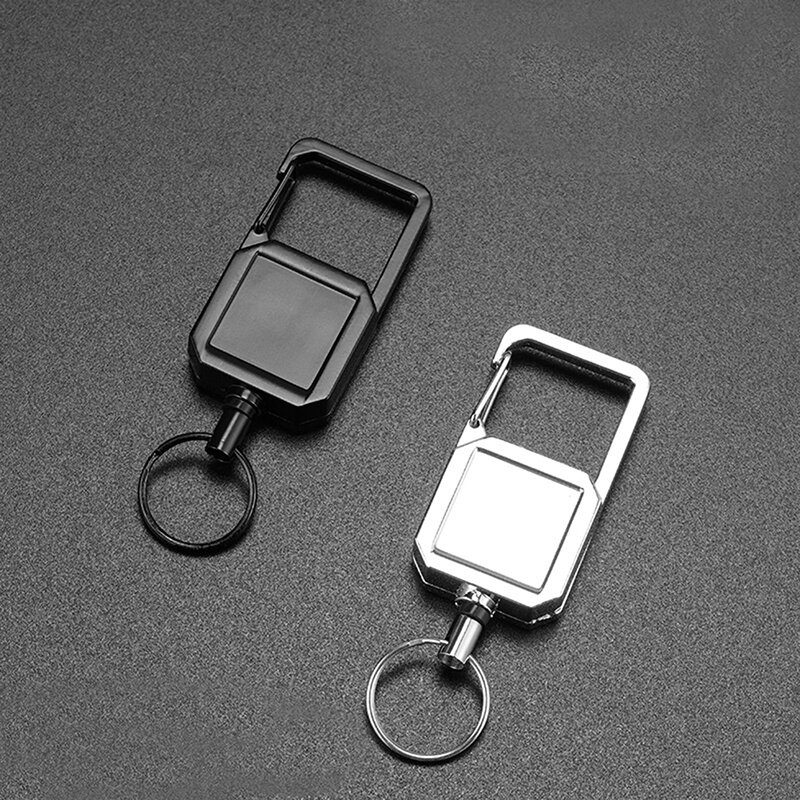 1Pc Steel Wire Rope High Resilience Retractable Key Chain Outdoor Carabiner D-type Anti Lost Easy To Pull Buckle Keyring