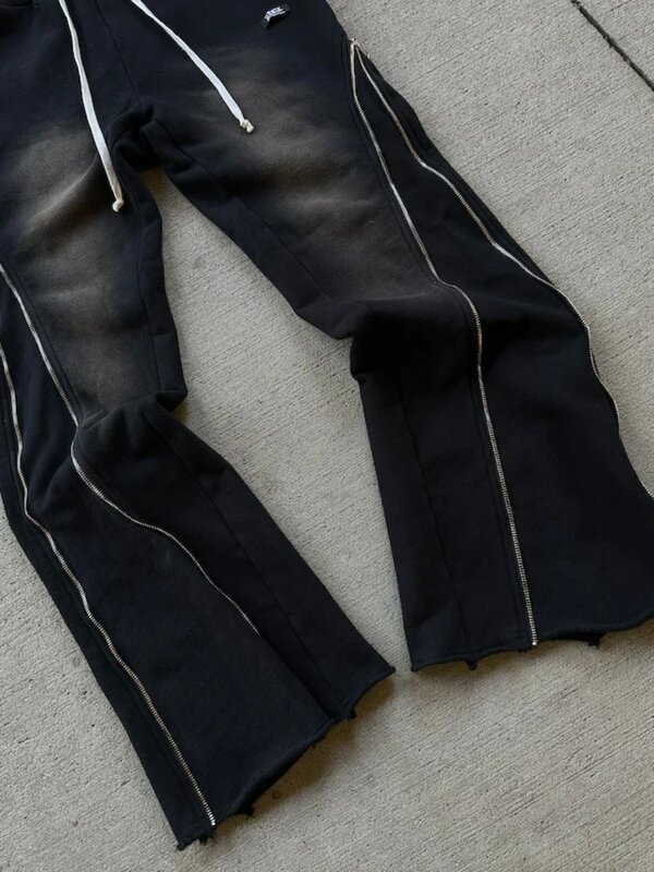 Streetwear Baggy Casual Pants Y2K Retro Zipper Decoration Sweatpants Pants Men Women Harajuku Hip Hop Letter Jogging Trousers