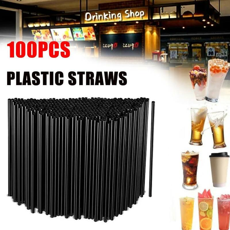 100Pcs 8mm*230mm Plastic Kitchen Beverage Drinking Black Straw Cocktail Sand Ice Yogurt For Bar Wedding Party Straws Accessories