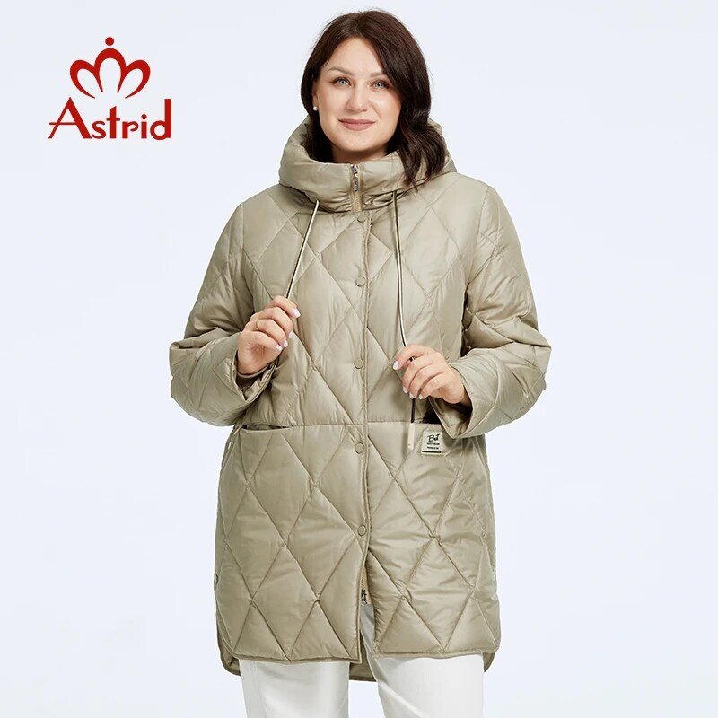 Astrid женская зимняя куртка 2023, размера плюс, Женская парка, Длинные пуховики с капюшоном, Стёганое пальто со стразами, женская одежда