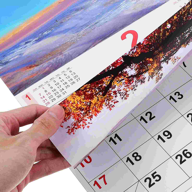 Calendario colgante de fotos de paisaje para el hogar, calendario colgante portátil de vacaciones, dios de la riqueza, diario de pared 2024