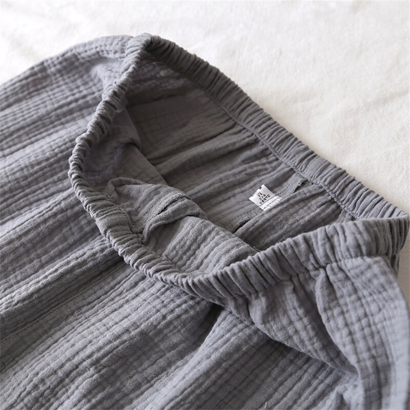 Новинка 2024, летний мужской Пижамный костюм, однотонная Простая рубашка с коротким рукавом и шорты из хлопка и крепа, одежда для сна, Мужская одежда для отдыха
