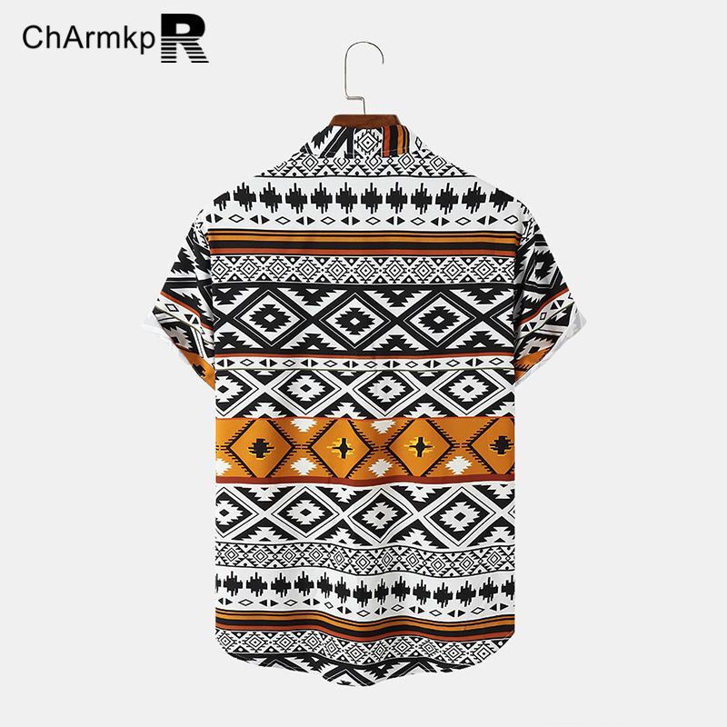 2024 ChArmkpR Summer T-shirts Men's Clothing Fashion Tops Ethnic Print Short Sleeve Shirts Casual Streetwear S-2XL
