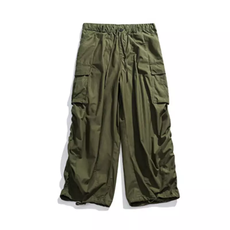 Multi-Pocket Cargo Pants Men's Casual Solid Colour Straight  Baggy Wide-leg Cropped Pants Men Ankle-length Pants