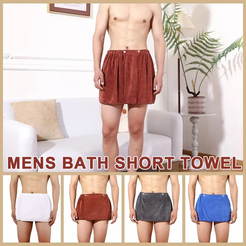 Short Men Wearable Bath Towel soft Fleece Casual Short Towel Pant Sexy Bath Skirt Quick-dry Shower Towel Home Side Open Bathrobe