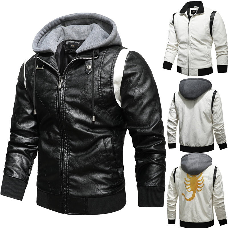 Autunno inverno Bomber giacca in pelle da uomo scorpione ricamo giacca con cappuccio in pelle PU moto Mens Ryan Gosling Drive Jacket