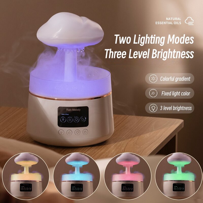 Pelembab udara awan hujan 300ML, pelembap udara esensial USB untuk kamar tidur dan Yoga, warna-warni 2/4/6H