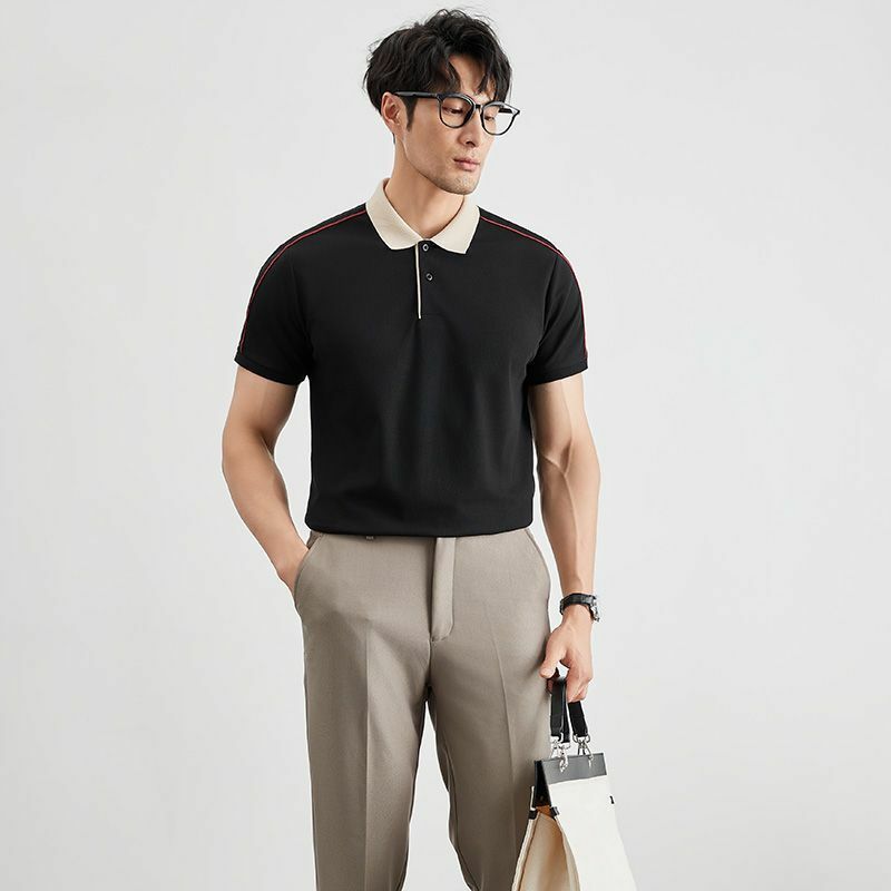 Koreańska klapa Slim letnia męska koszulka Polo z krótkim rękawem koszule inteligentne Casual prostota oddychająca biznesowa trwała bawełna wygoda