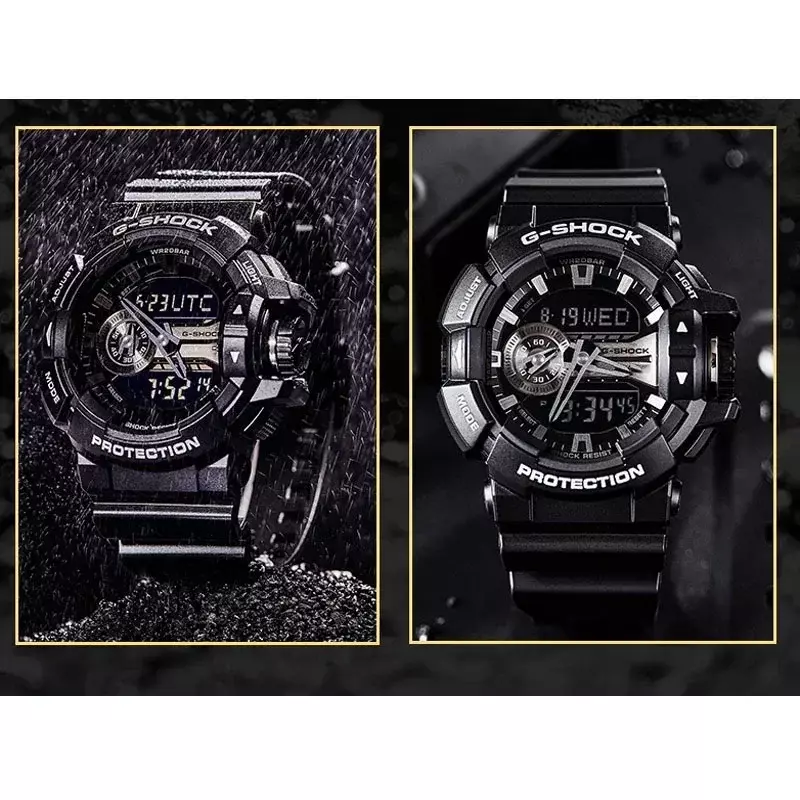 G-SHOCK-relógios de pulso de quartzo para homens, multifuncionais esportes ao ar livre relógios, dupla exibição par relógio, LED Dial, GA-400 série, moda