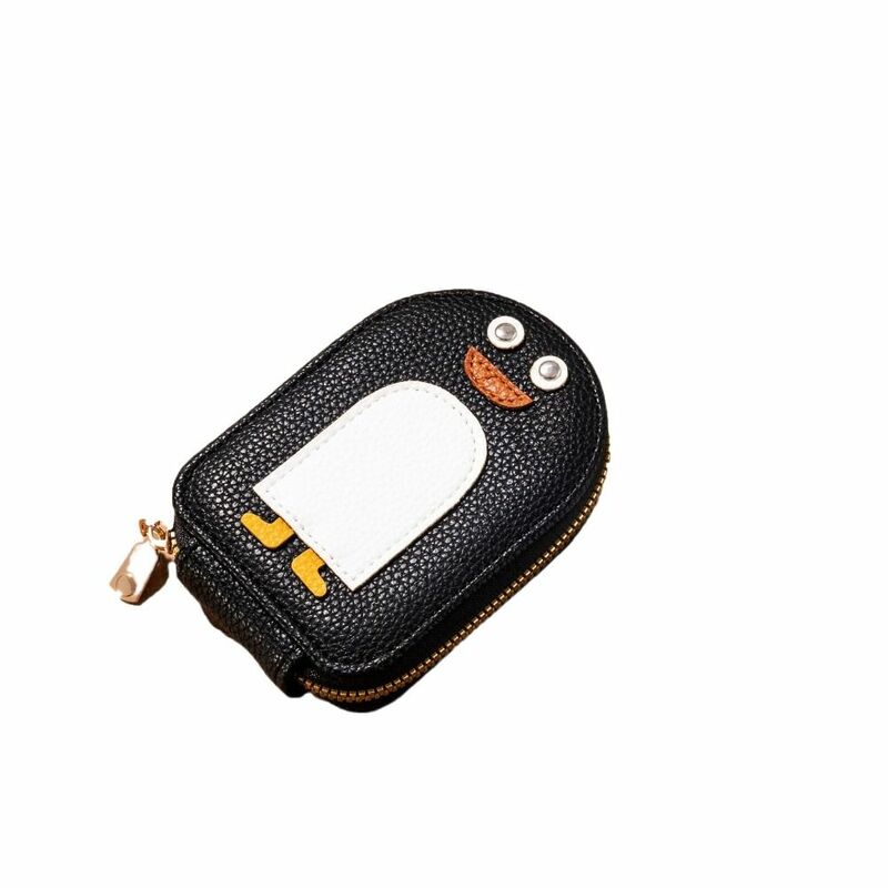 Cartoon Penguins Card Holder Ins PU Short ID Credit Card Holder Zipper 11 Card Slots Leather Wallet Female/Male