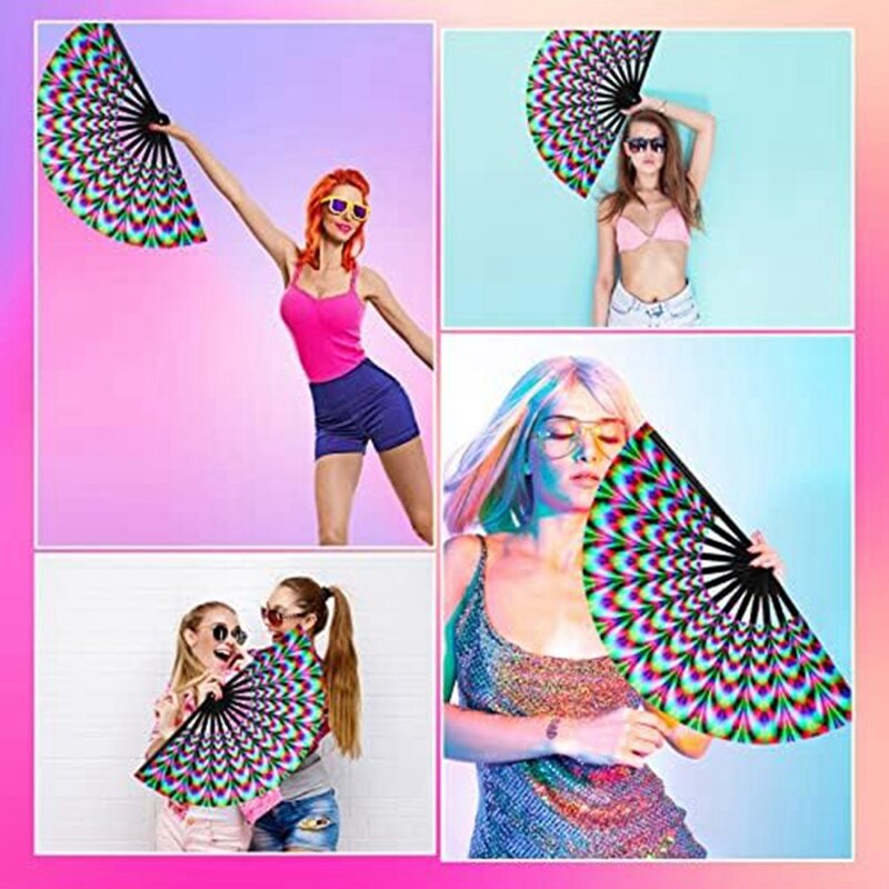 여성용 레이브 폴드 핸드 선풍기, 여러 가지 빛깔의 접이식 팬, 파티 클럽, 무도회, 디스코, 이상한 펍 장식, 1 개