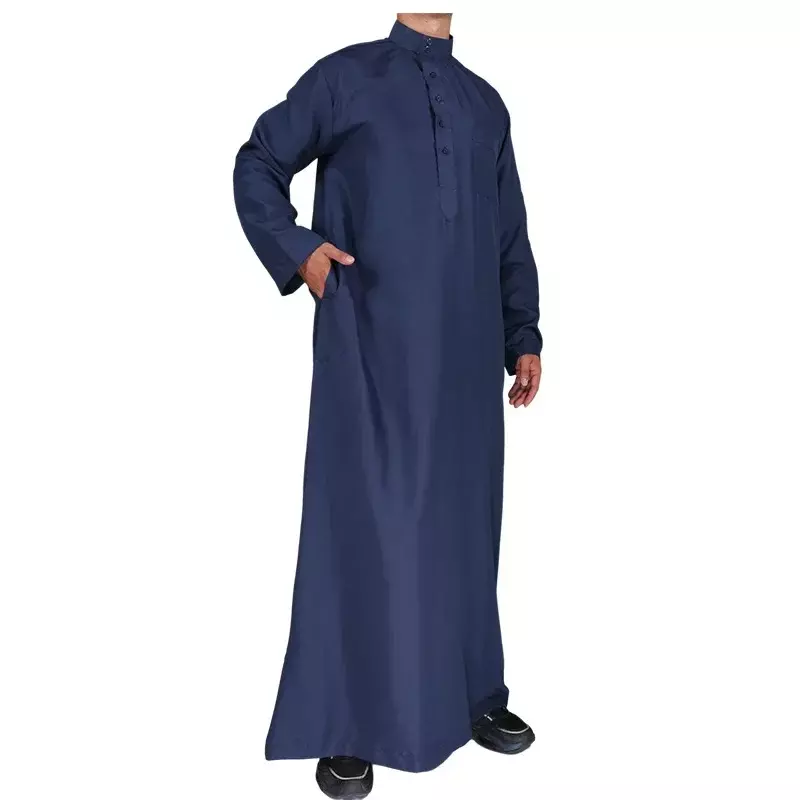 New 2024 Middle East Muslim Men Dress Long Sleeve Jubba Thobe Ramadan Eid Dishdasha Robe Muslim Islamic Kaftans Arab Clothing