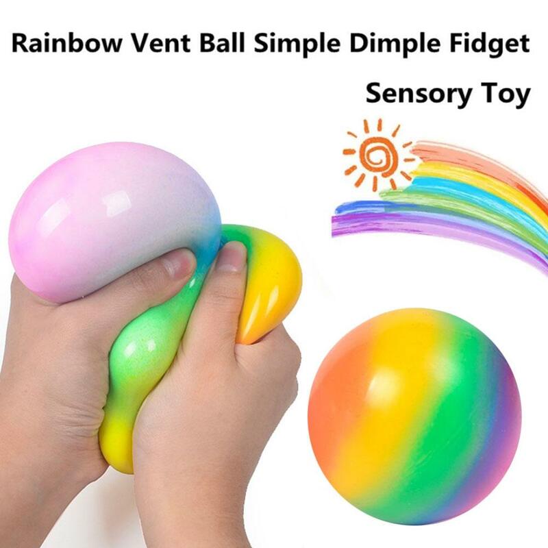 1pc Colorful Rainbow Stress Balls Soft Foam TPR Squeeze Stress Relief Balls Toys for Kids Children Adults Funny Toy W5J6