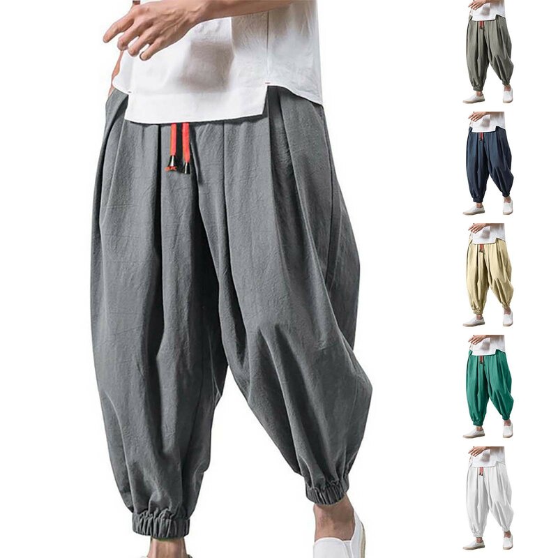 Pantalones bombachos de Color liso para hombre, ropa deportiva elástica, holgada, informal, a la moda