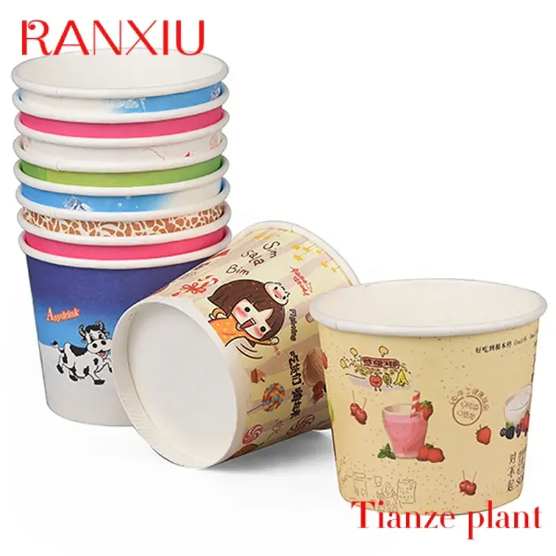 CustomDisposable Customized logo Ice Cup Yogurt Gelato Bowls 3/4/5/8/12/16oz paper cup with lid