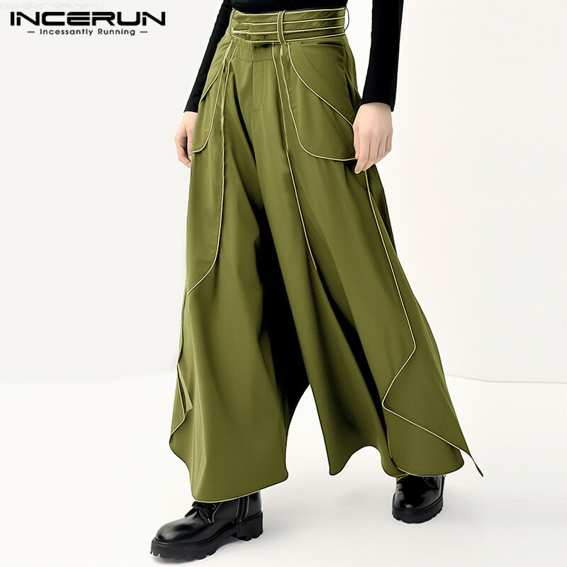 Incerun-بنطلونات أنيقة بسيطة للرجال ، بنطلون تصميم الذكور Deconstructive ، ملابس الشارع فضفاضة ، بنطلون واسع الساق ، S إلى 5XL