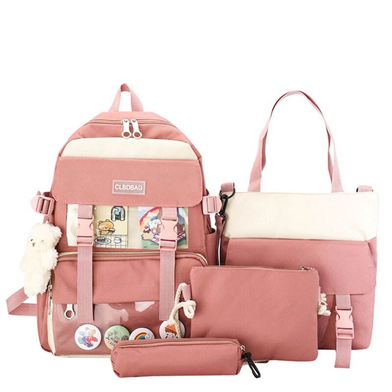 4pcs/set Canvas School Bag for Teenagers Girls Student Women Travel Backpacks