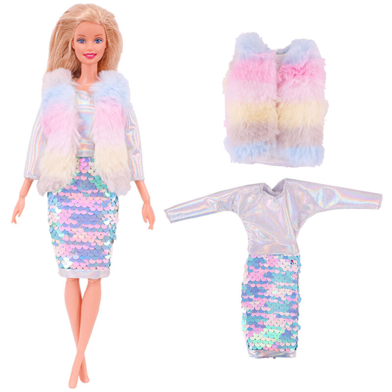 Pluche Vest + Jurk Voor 30 Cm Barbie Pop Kleding Accessoires 1/6 Bjd Blyth Meisje Speelgoed Verjaardagscadeau