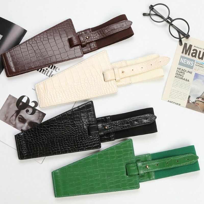 Leather Adjustable Waistband Wide Belt Crocodile Pattern Waist Corset Belts Elastic Belt Elastic Cummerbunds Women Waist Belt