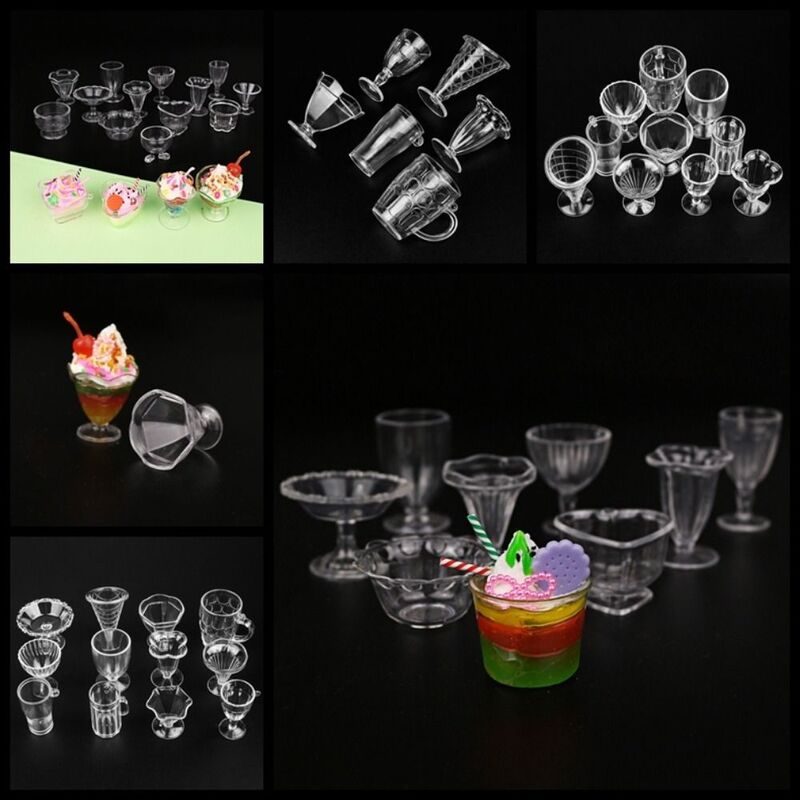 17 Stks/set 1:12 Poppenhuis Doe-Het-Zelf Spelen Keukengerei Speelgoed Transparant Plastic Drinkbekers Gerecht Miniaturen Model Speelgoed Minicups