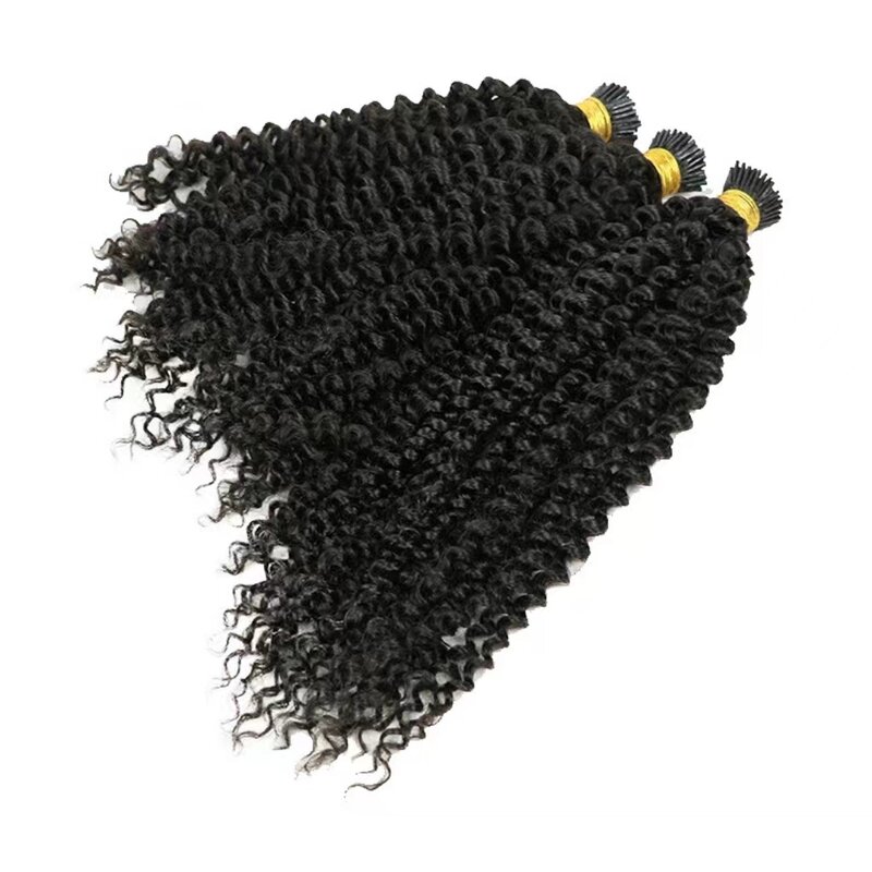 Kinky Curly I Tip Hair Extensions Natural Real Human Fusion Hair Extensions Curly Keratin Tip 100% Remy Human Hair 12-30inch