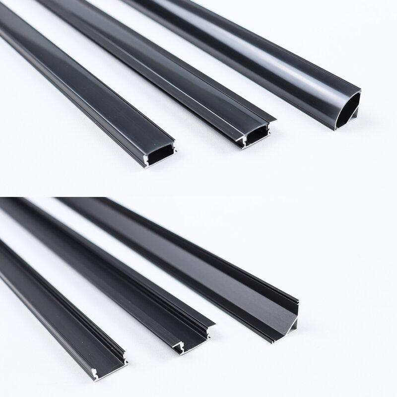 Profilé en aluminium pour barre de bande LED, angle en forme de U, V et W, support de canal de lampe, couvercle blanc et noir, 0.5m par pièce, 5050, 2835, 2-35 pièces par lot