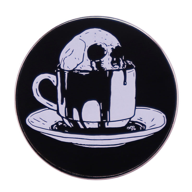 해골 커피 컵 컵 유행 크리 에이 티브 만화 브로치 사랑스러운 에나멜 배지 의류 액세서리