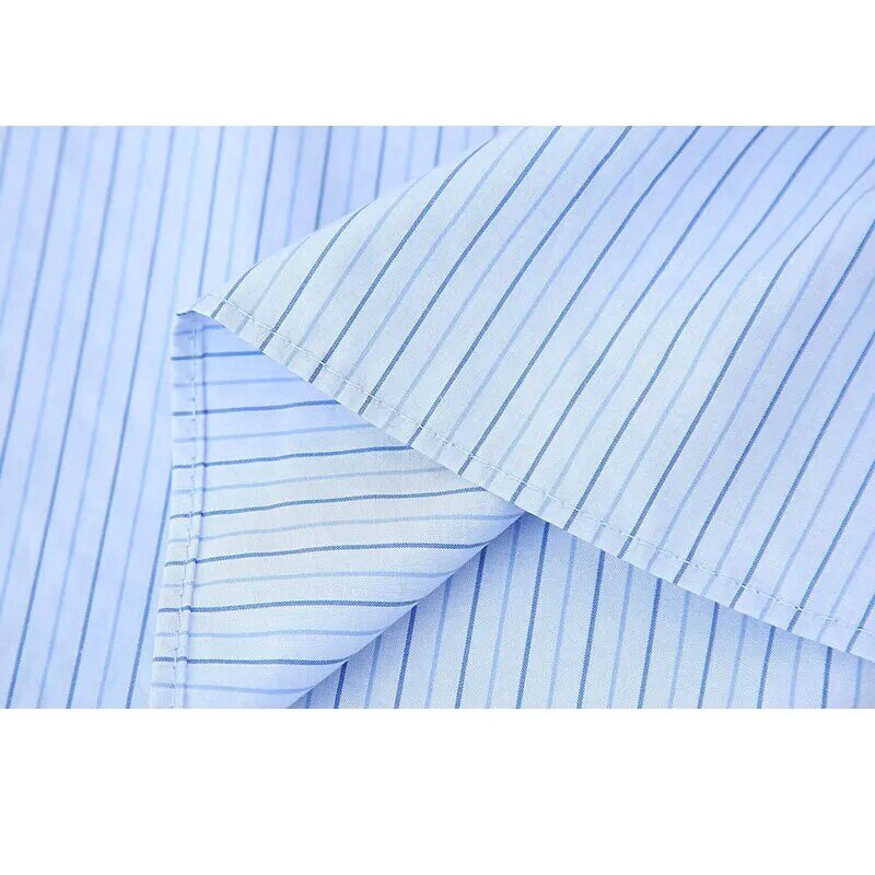 قميص TRAF-Poplin بياقة ملفوفة وأكمام قصيرة للسيدات ، قمة عتيقة ، بلوزات بلون واحد ، مخطط ، ملابس كورية