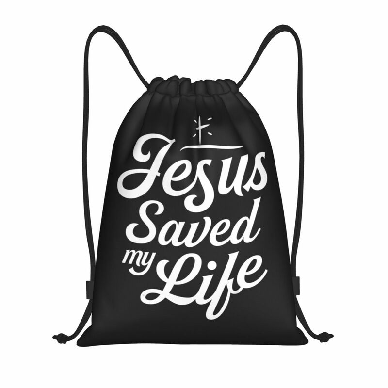 Mochila de cordão personalizada para homens e mulheres, sacos de cordão leve, ginásio, esportes, Jesus salvou minha vida, ioga