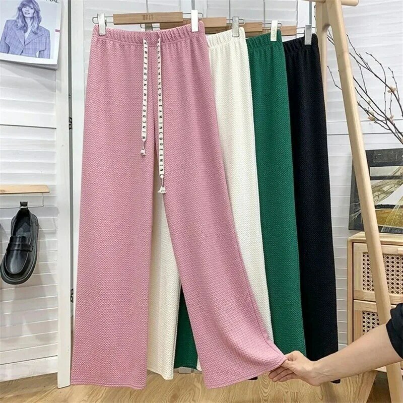 Summer Wide-leg Pants Women Loose Casual Trousers Elastic Waist Slim Straight Pants Students Black Pink White Green Sports Pants