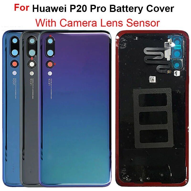 กระจกหลังสำหรับ Huawei P20 Pro ฝาครอบแบตเตอรี่ใหม่เคสฝาหลัง + เซ็นเซอร์เลนส์กล้องฝาหลัง P20 CLT-L09 CLT-L29