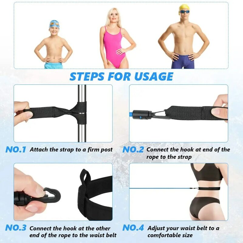 Correa elástica ajustable de entrenamiento para adulto y niño, cuerda elástica con cinturón de natación, cordón de seguridad para piscina, de 3 y 4m