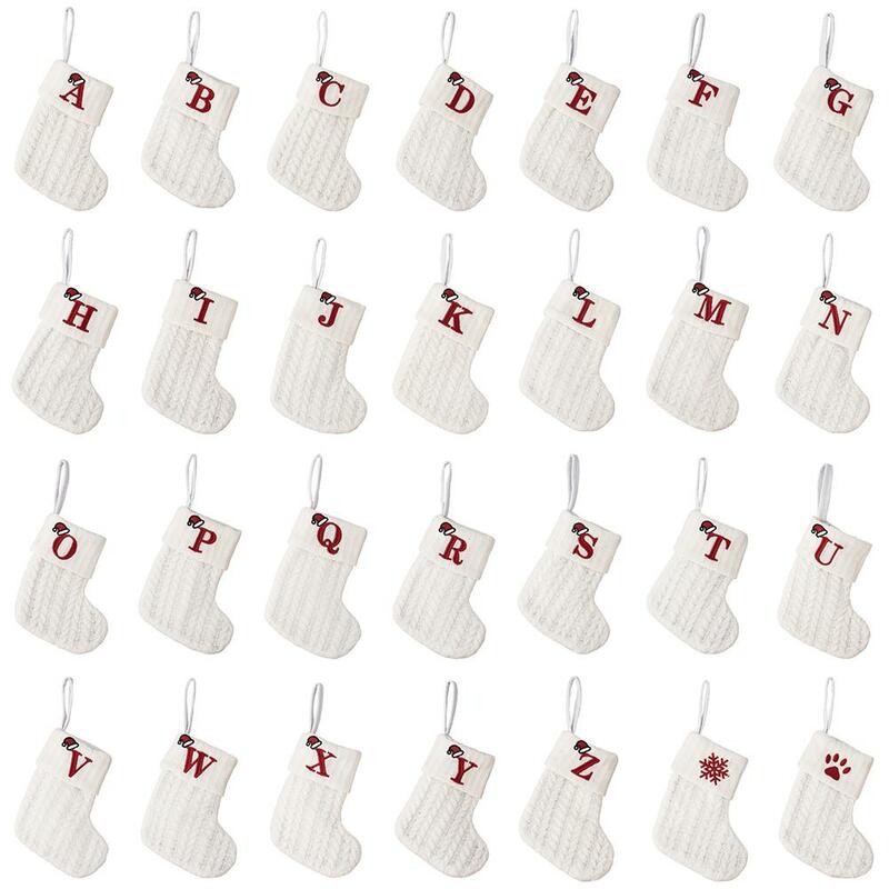 Mini Cute Christmas Socks para Casa, Red Snowflake, Letras Do Alfabeto, Meia De Tricô, Decoração De Árvore De Natal, V9G3