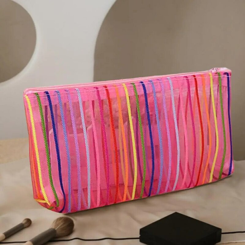 Great  Makeup Case Polyester Korean Style Colorful Striped Toiletries Organizer High Capacity Portable Makeup Bag for Dresser