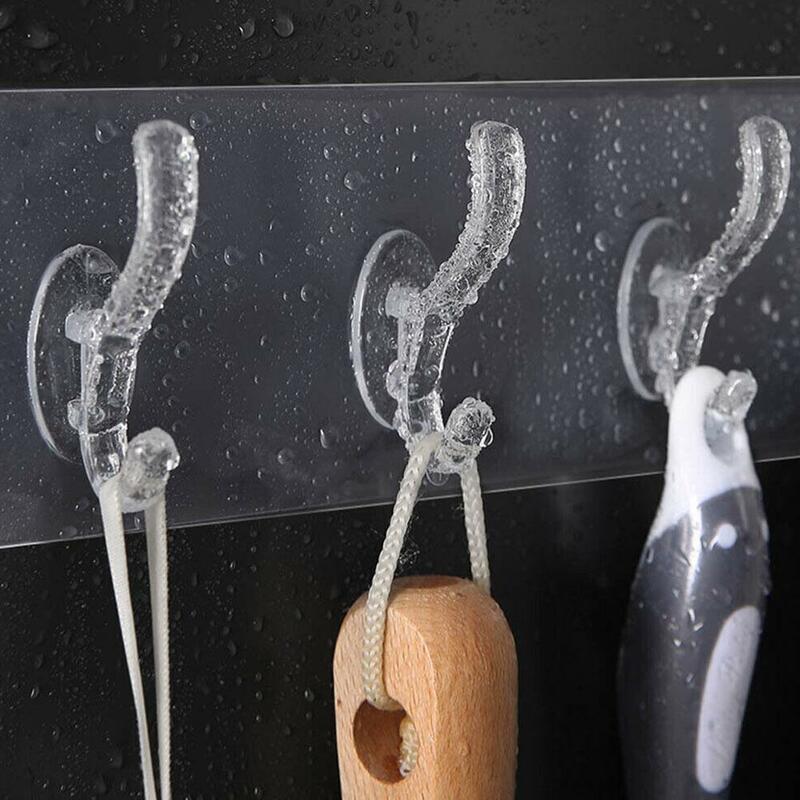 Transparent 5 Hooks Plastic Coat Hooks Kitchen Bathroom Five Rows Hooks Punch Free Wall Hook Bathroom Towel Rack Accessories