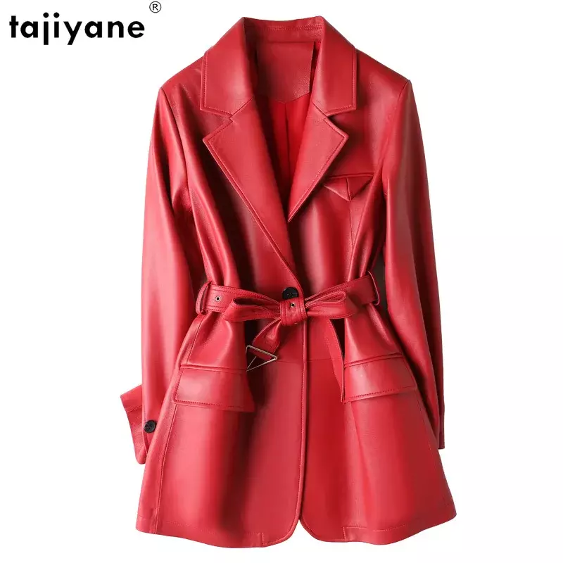 Tajiyane-Jaqueta de couro verdadeira feminina, casaco de pele de carneiro 100% real, elegante e médio, outono e inverno 2021