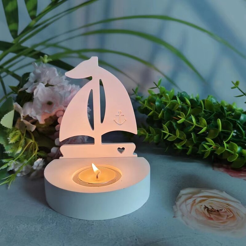 Life Tree Sailing Fish Ornaments Candle Holder Silicone Mold DIY Cement Gypsum Clay Pouring Resin Mold Home Decoration