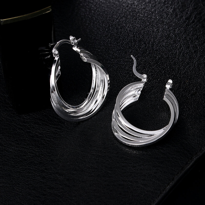 Boucles d'oreilles en argent Sterling 925 pour femmes, boucles d'oreilles à quatre bobines, cercle, fête de mariage, fiançailles, bijoux cadeau, 2022