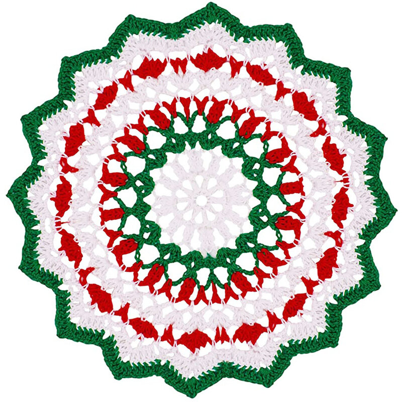 BomHCS  2pcs/Lot Christmas Crochet Tablecloth Tables Crafts Lace Placemats Coasters Round Doily